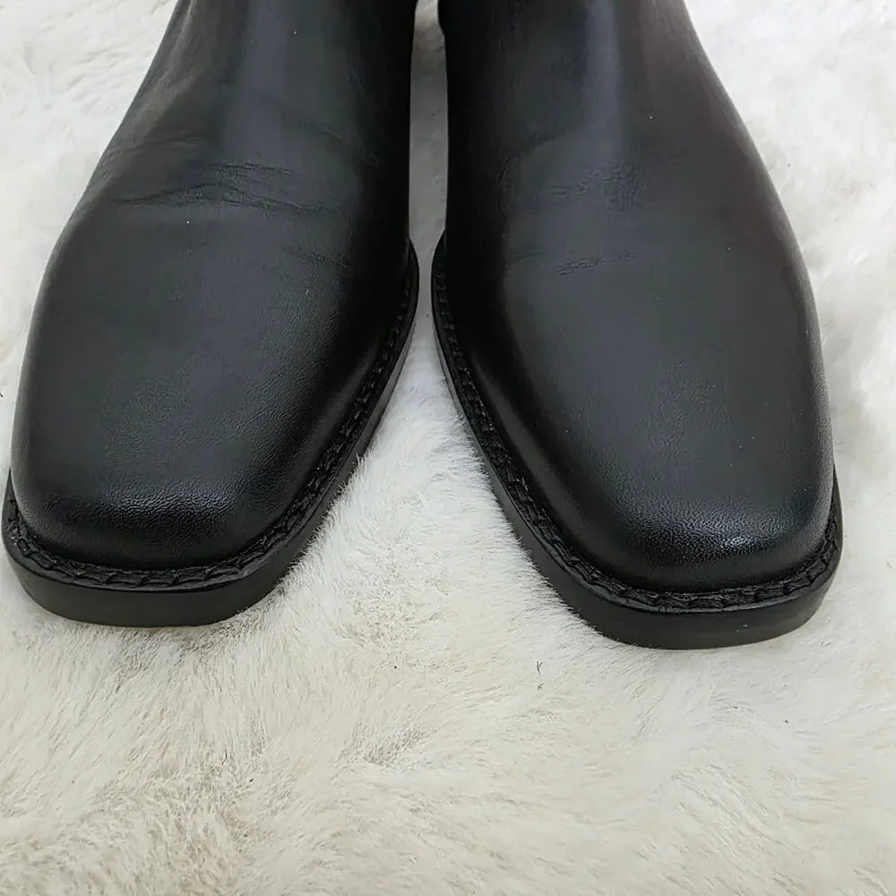 Madewell Idris True Black Leather Ankle Booties Stretchy Panel Block Heel Size 8